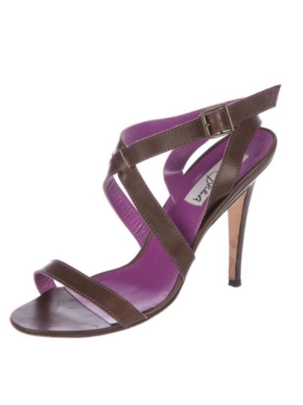 Manolo Blahnik Brown Leather Strappy Sandals Heels Purple Lining Italy EU 37.5